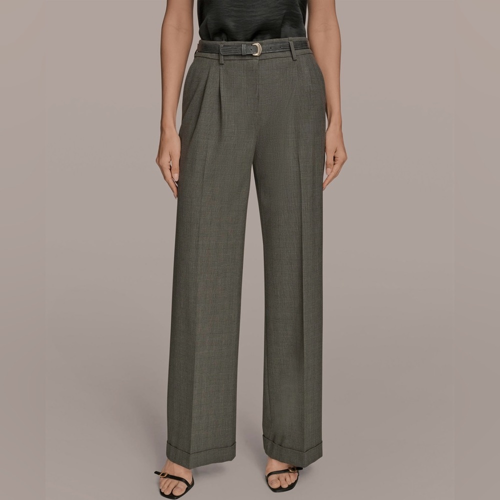 Donna Karan Women’s Women's Belted Wide-Leg Pants. Size 10. Dark Mineral. NWT